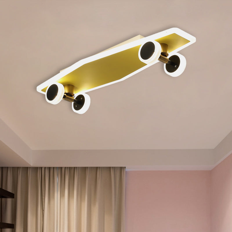 Acrylic Skateboard Ceiling Flush Kids LED Gold Flush Mount Light Fixture for Boys Bedroom Clearhalo 'Ceiling Lights' 'Close To Ceiling Lights' 'Close to ceiling' 'Flush mount' Lighting' 897921