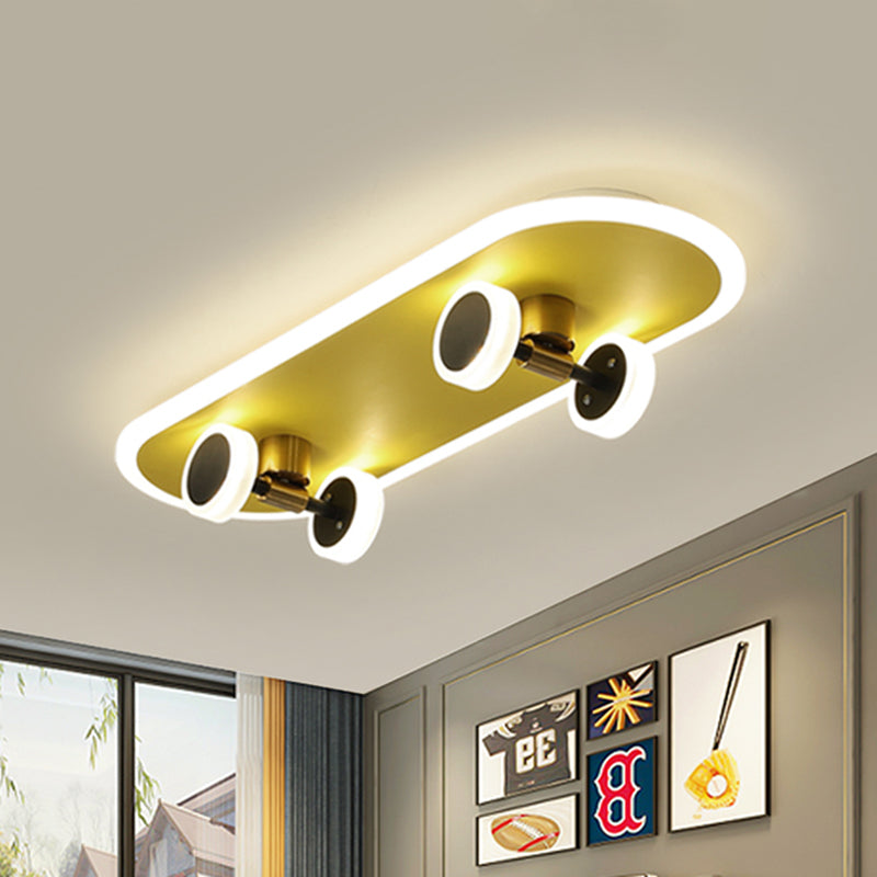 Acrylic Skateboard Ceiling Flush Kids LED Gold Flush Mount Light Fixture for Boys Bedroom Gold B Clearhalo 'Ceiling Lights' 'Close To Ceiling Lights' 'Close to ceiling' 'Flush mount' Lighting' 897924