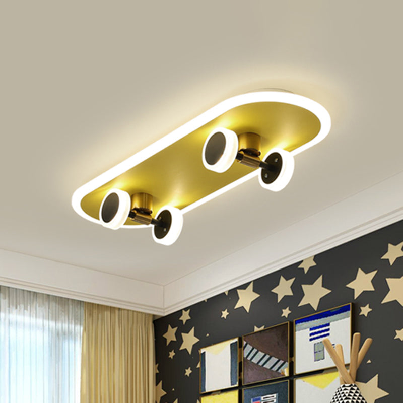 Acrylic Skateboard Ceiling Flush Kids LED Gold Flush Mount Light Fixture for Boys Bedroom Clearhalo 'Ceiling Lights' 'Close To Ceiling Lights' 'Close to ceiling' 'Flush mount' Lighting' 897925