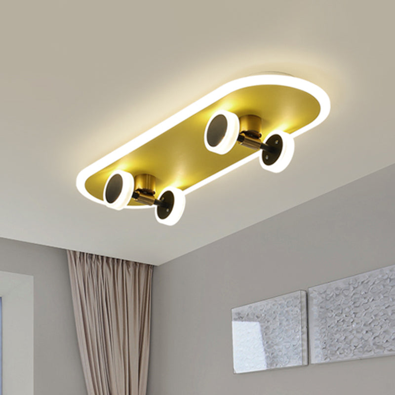 Acrylic Skateboard Ceiling Flush Kids LED Gold Flush Mount Light Fixture for Boys Bedroom Clearhalo 'Ceiling Lights' 'Close To Ceiling Lights' 'Close to ceiling' 'Flush mount' Lighting' 897926