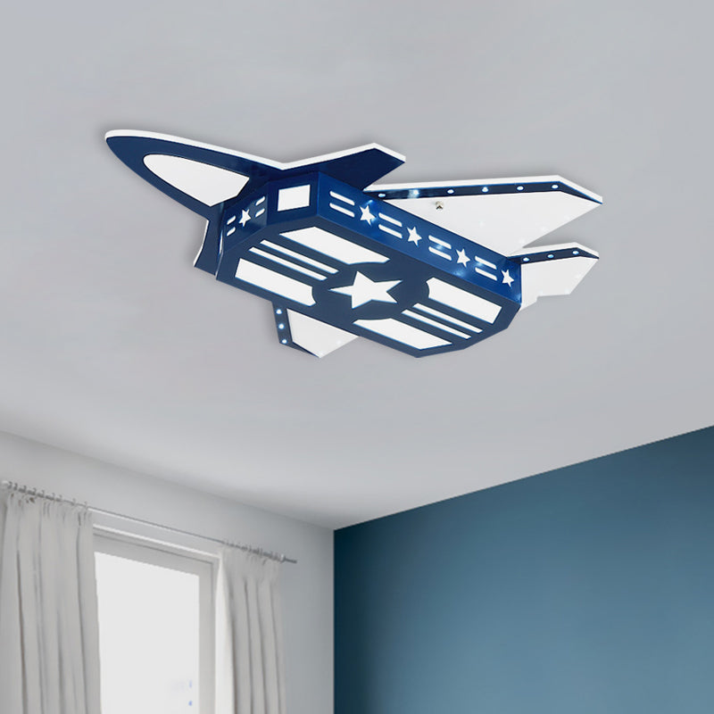 Cartoon LED Flush Mount Light Blue Aircraft Ceiling Mounted Fixture with Wood Shade Blue Clearhalo 'Ceiling Lights' 'Close To Ceiling Lights' 'Close to ceiling' 'Flush mount' Lighting' 897933