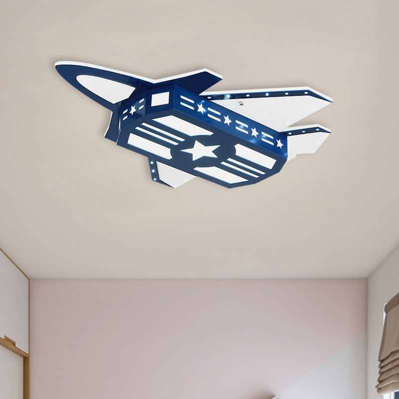 Cartoon LED Flush Mount Light Blue Aircraft Ceiling Mounted Fixture with Wood Shade Clearhalo 'Ceiling Lights' 'Close To Ceiling Lights' 'Close to ceiling' 'Flush mount' Lighting' 897934