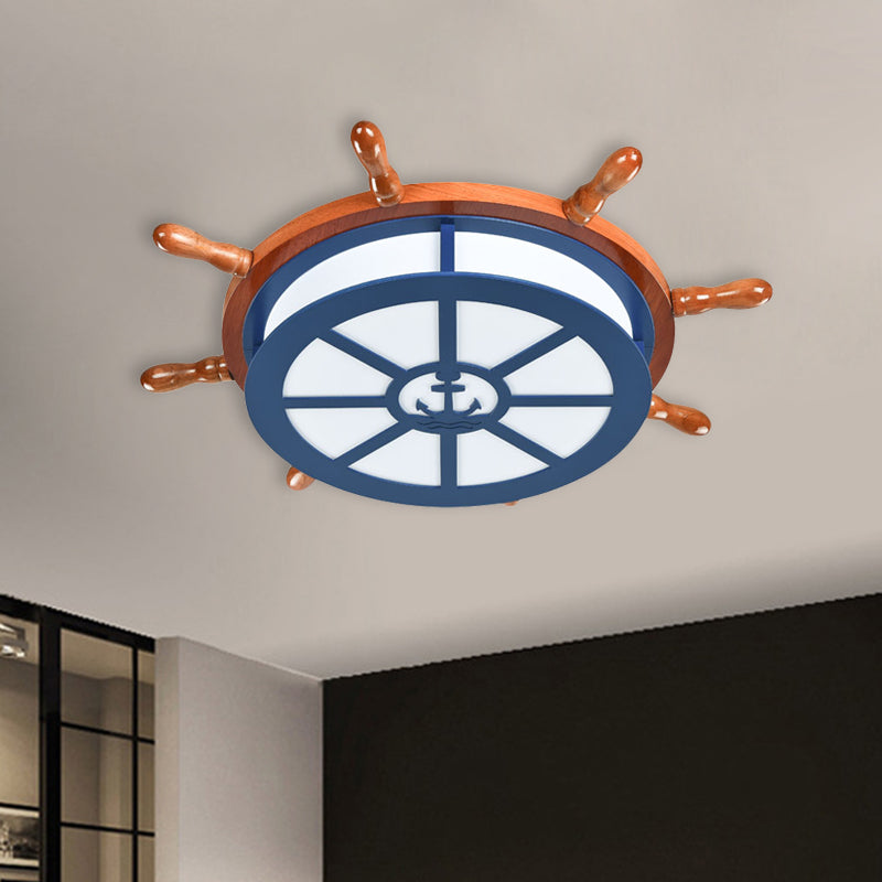 Rudder Flush Mount Lamp Kids Wooden LED Blue Ceiling Light Fixture for Boys Bedroom Blue Clearhalo 'Ceiling Lights' 'Close To Ceiling Lights' 'Close to ceiling' 'Flush mount' Lighting' 897937