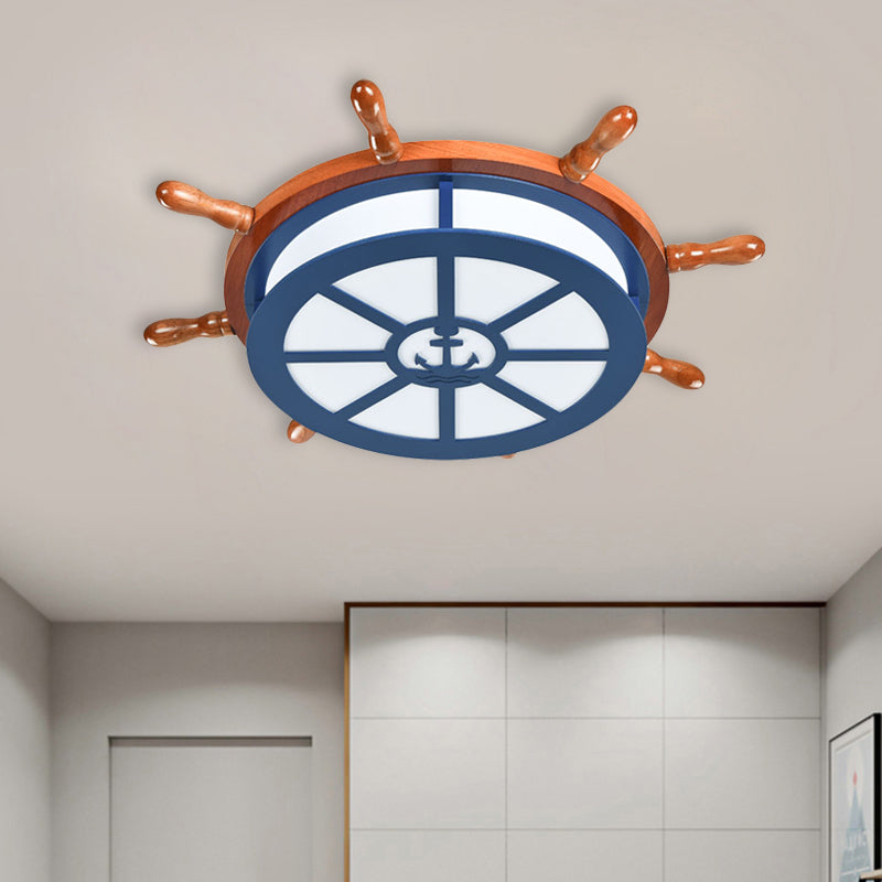 Rudder Flush Mount Lamp Kids Wooden LED Blue Ceiling Light Fixture for Boys Bedroom Clearhalo 'Ceiling Lights' 'Close To Ceiling Lights' 'Close to ceiling' 'Flush mount' Lighting' 897938