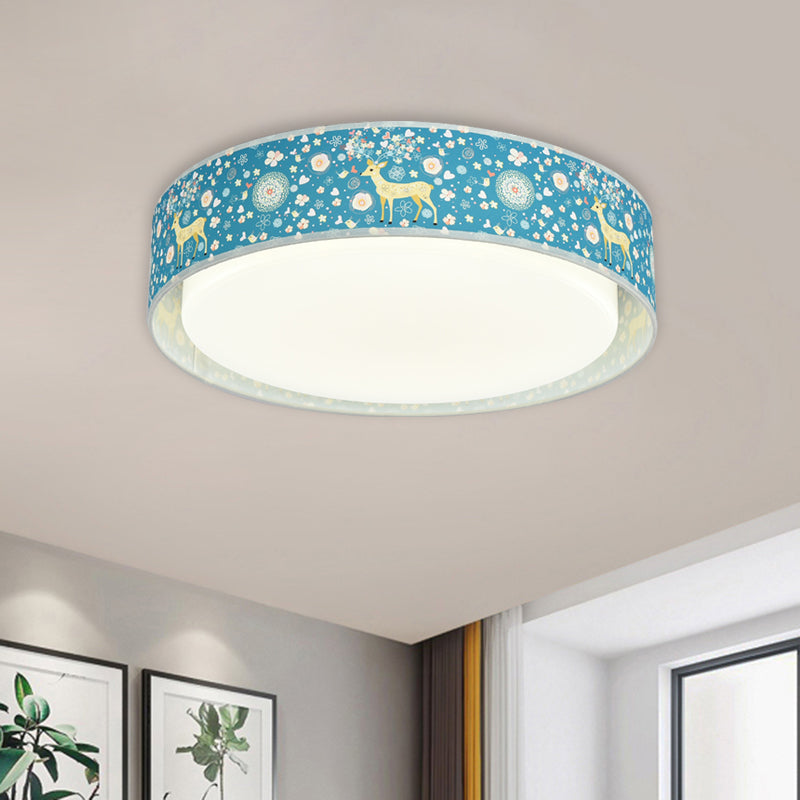 Beige/Blue Drum Flush Light Cartoon LED Metal Flush Mount Lighting with Animal Pattern for Bedroom Clearhalo 'Ceiling Lights' 'Close To Ceiling Lights' 'Close to ceiling' 'Flush mount' Lighting' 897946