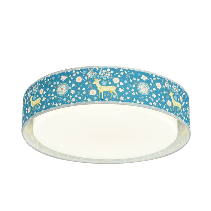 Beige/Blue Drum Flush Light Cartoon LED Metal Flush Mount Lighting with Animal Pattern for Bedroom Clearhalo 'Ceiling Lights' 'Close To Ceiling Lights' 'Close to ceiling' 'Flush mount' Lighting' 897947