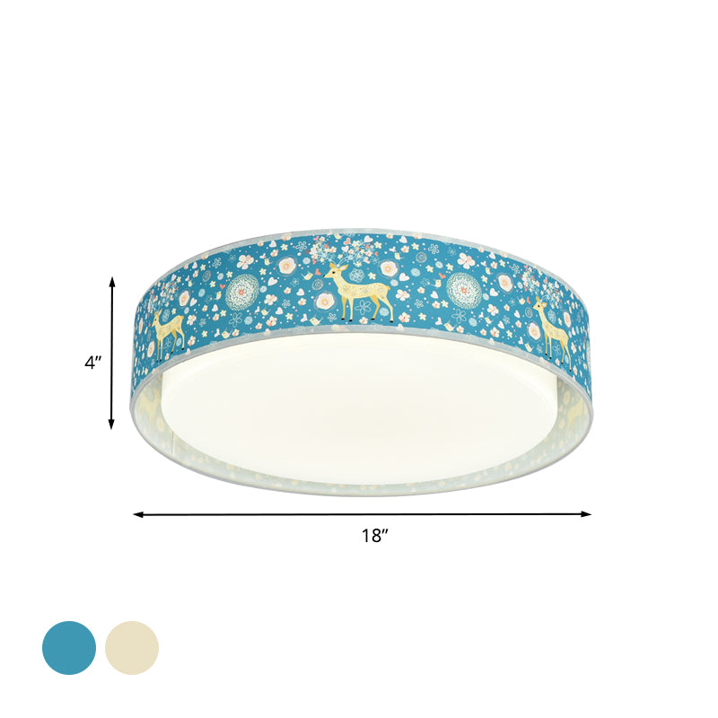 Beige/Blue Drum Flush Light Cartoon LED Metal Flush Mount Lighting with Animal Pattern for Bedroom Clearhalo 'Ceiling Lights' 'Close To Ceiling Lights' 'Close to ceiling' 'Flush mount' Lighting' 897948