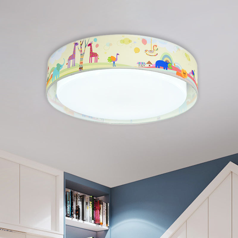 Beige/Blue Drum Flush Light Cartoon LED Metal Flush Mount Lighting with Animal Pattern for Bedroom Clearhalo 'Ceiling Lights' 'Close To Ceiling Lights' 'Close to ceiling' 'Flush mount' Lighting' 897951