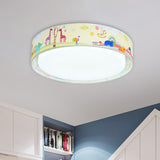 Beige/Blue Drum Flush Light Cartoon LED Metal Flush Mount Lighting with Animal Pattern for Bedroom Clearhalo 'Ceiling Lights' 'Close To Ceiling Lights' 'Close to ceiling' 'Flush mount' Lighting' 897951