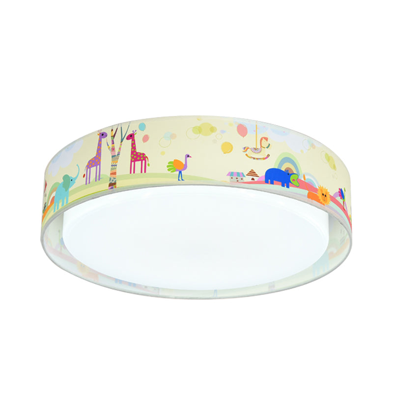 Beige/Blue Drum Flush Light Cartoon LED Metal Flush Mount Lighting with Animal Pattern for Bedroom Clearhalo 'Ceiling Lights' 'Close To Ceiling Lights' 'Close to ceiling' 'Flush mount' Lighting' 897952