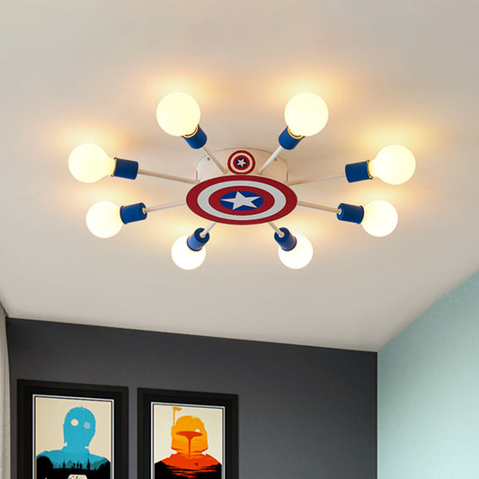 Kids Sputnik Semi Flush Light Metal 8 Heads Bedroom Ceiling Flush Mount in Red and Blue Red-Blue Clearhalo 'Ceiling Lights' 'Close To Ceiling Lights' 'Close to ceiling' 'Semi-flushmount' Lighting' 897953