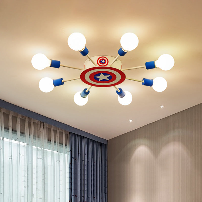 Kids Sputnik Semi Flush Light Metal 8 Heads Bedroom Ceiling Flush Mount in Red and Blue Clearhalo 'Ceiling Lights' 'Close To Ceiling Lights' 'Close to ceiling' 'Semi-flushmount' Lighting' 897954