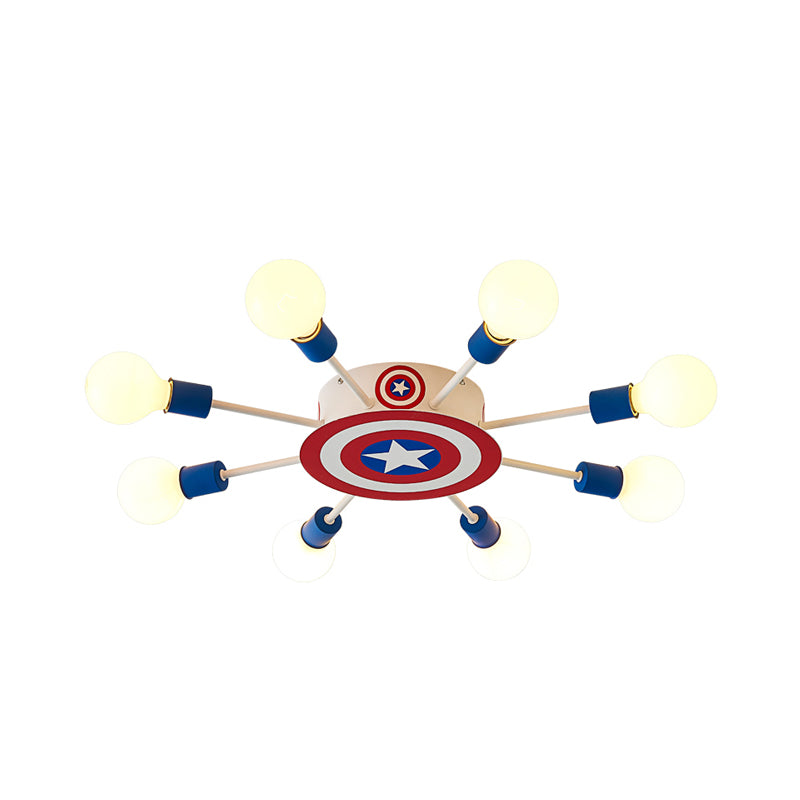 Kids Sputnik Semi Flush Light Metal 8 Heads Bedroom Ceiling Flush Mount in Red and Blue Clearhalo 'Ceiling Lights' 'Close To Ceiling Lights' 'Close to ceiling' 'Semi-flushmount' Lighting' 897955