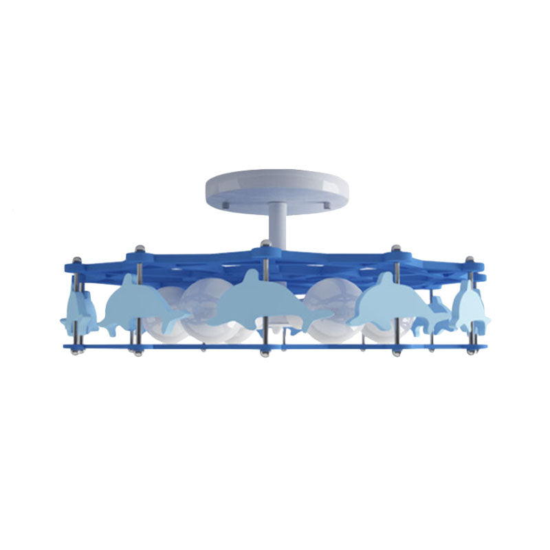 Dolphin Kindergarten Ceiling Light Metal 6 Bulbs Cartoon Semi Flush Mount Lighting in Blue Clearhalo 'Ceiling Lights' 'Close To Ceiling Lights' 'Close to ceiling' 'Semi-flushmount' Lighting' 897975