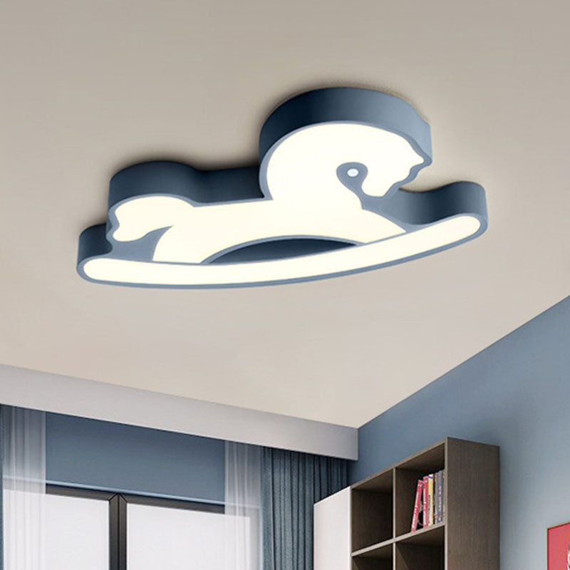 Horse Ceiling Flush Mount Nordic Acrylic Pink/Blue LED Flush Light Fixture for Children Bedroom Blue Clearhalo 'Ceiling Lights' 'Close To Ceiling Lights' 'Close to ceiling' 'Flush mount' Lighting' 897978