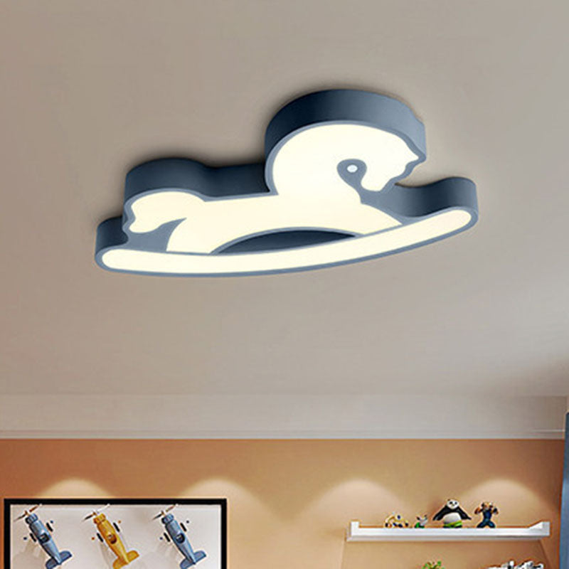 Horse Ceiling Flush Mount Nordic Acrylic Pink/Blue LED Flush Light Fixture for Children Bedroom Clearhalo 'Ceiling Lights' 'Close To Ceiling Lights' 'Close to ceiling' 'Flush mount' Lighting' 897979