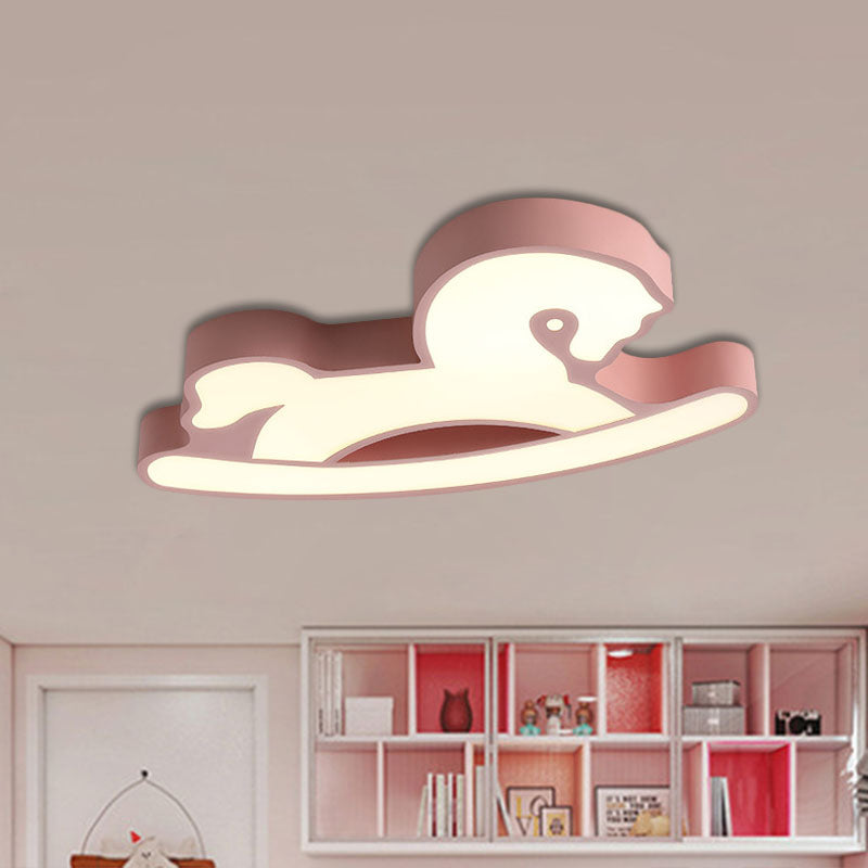 Horse Ceiling Flush Mount Nordic Acrylic Pink/Blue LED Flush Light Fixture for Children Bedroom Pink Clearhalo 'Ceiling Lights' 'Close To Ceiling Lights' 'Close to ceiling' 'Flush mount' Lighting' 897982