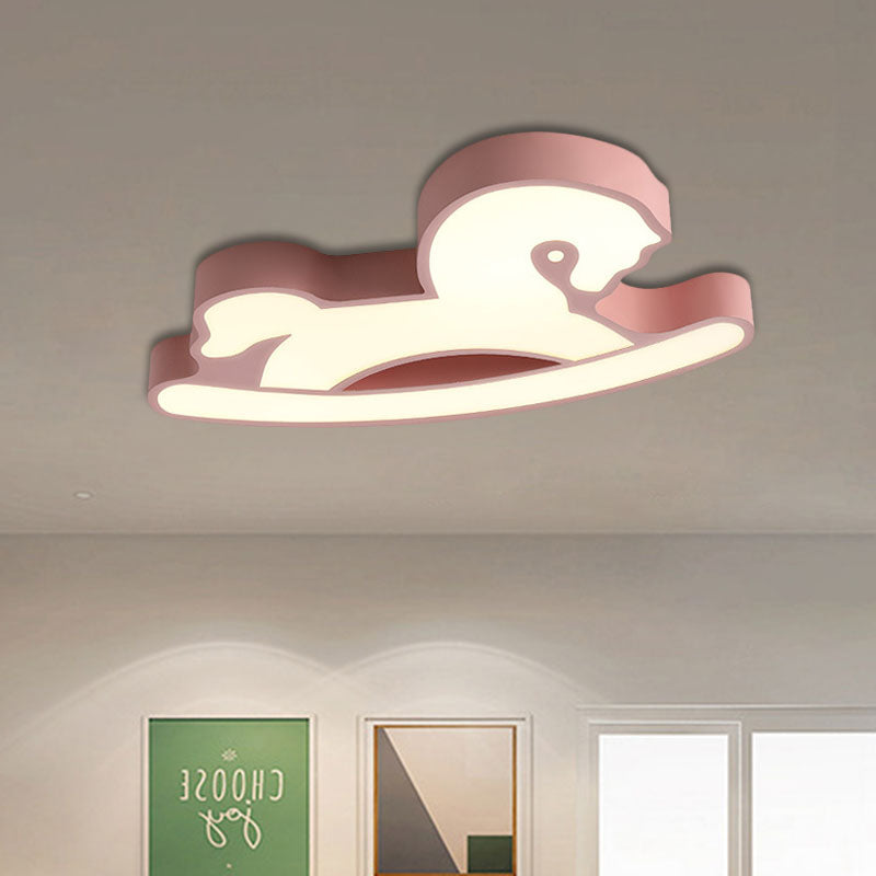 Horse Ceiling Flush Mount Nordic Acrylic Pink/Blue LED Flush Light Fixture for Children Bedroom Clearhalo 'Ceiling Lights' 'Close To Ceiling Lights' 'Close to ceiling' 'Flush mount' Lighting' 897983