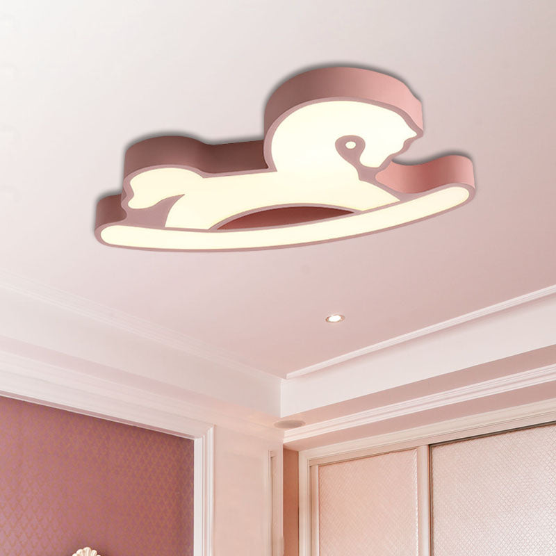 Horse Ceiling Flush Mount Nordic Acrylic Pink/Blue LED Flush Light Fixture for Children Bedroom Clearhalo 'Ceiling Lights' 'Close To Ceiling Lights' 'Close to ceiling' 'Flush mount' Lighting' 897984