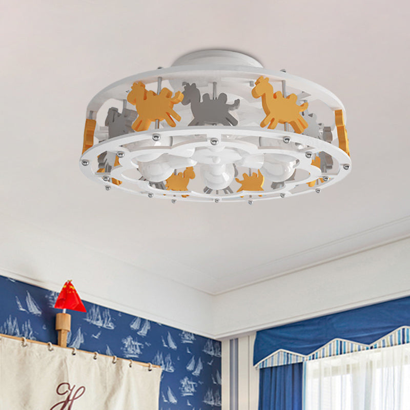 Nordic Drum Semi Flush Iron 6-Head Nursery Flush Mount Light with Camel Design in White Clearhalo 'Ceiling Lights' 'Close To Ceiling Lights' 'Close to ceiling' 'Semi-flushmount' Lighting' 897991