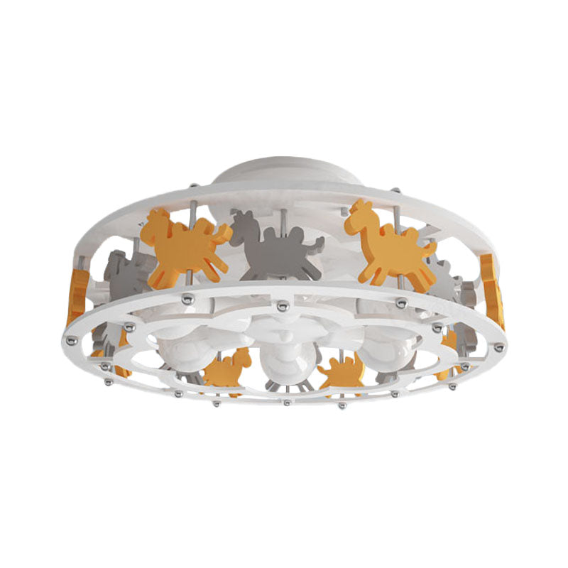 Nordic Drum Semi Flush Iron 6-Head Nursery Flush Mount Light with Camel Design in White Clearhalo 'Ceiling Lights' 'Close To Ceiling Lights' 'Close to ceiling' 'Semi-flushmount' Lighting' 897992