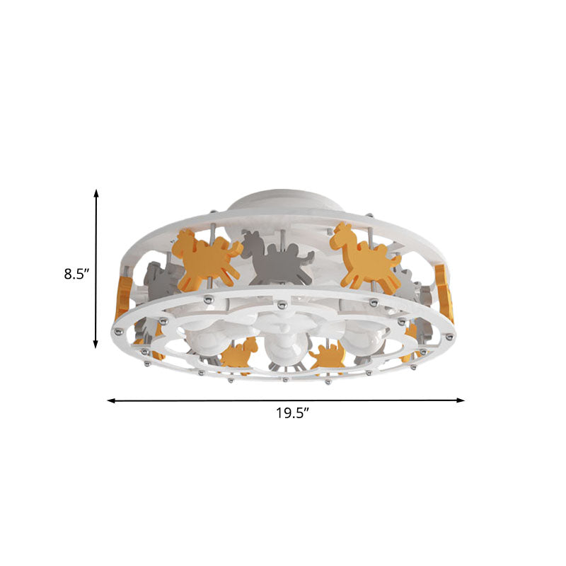 Nordic Drum Semi Flush Iron 6-Head Nursery Flush Mount Light with Camel Design in White Clearhalo 'Ceiling Lights' 'Close To Ceiling Lights' 'Close to ceiling' 'Semi-flushmount' Lighting' 897993