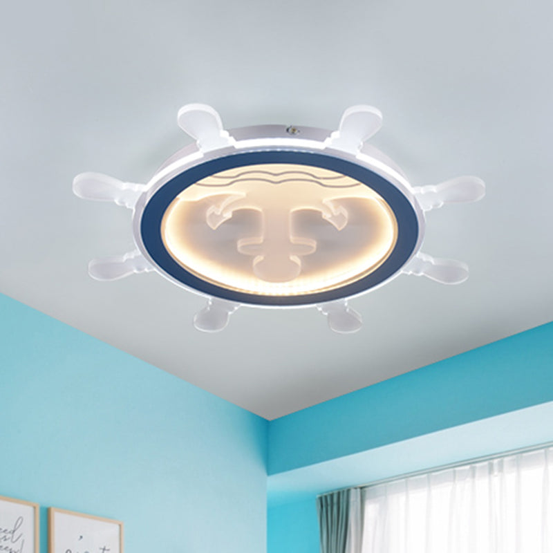 Mediterranean Rudder Flush Mount Metal Living Room LED Ceiling Light in Blue with Anchor Pattern Blue Clearhalo 'Ceiling Lights' 'Close To Ceiling Lights' 'Close to ceiling' 'Flush mount' Lighting' 897994