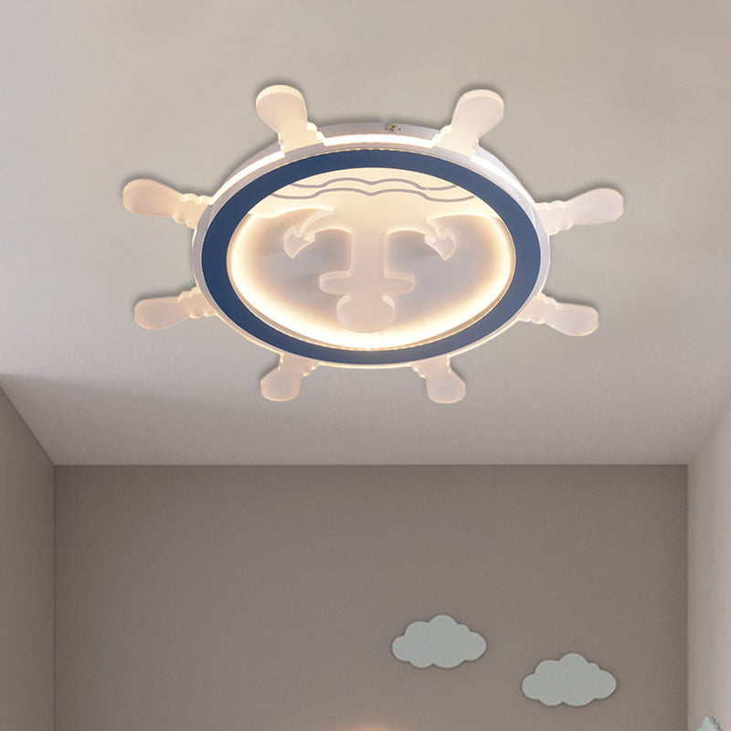 Mediterranean Rudder Flush Mount Metal Living Room LED Ceiling Light in Blue with Anchor Pattern Clearhalo 'Ceiling Lights' 'Close To Ceiling Lights' 'Close to ceiling' 'Flush mount' Lighting' 897995