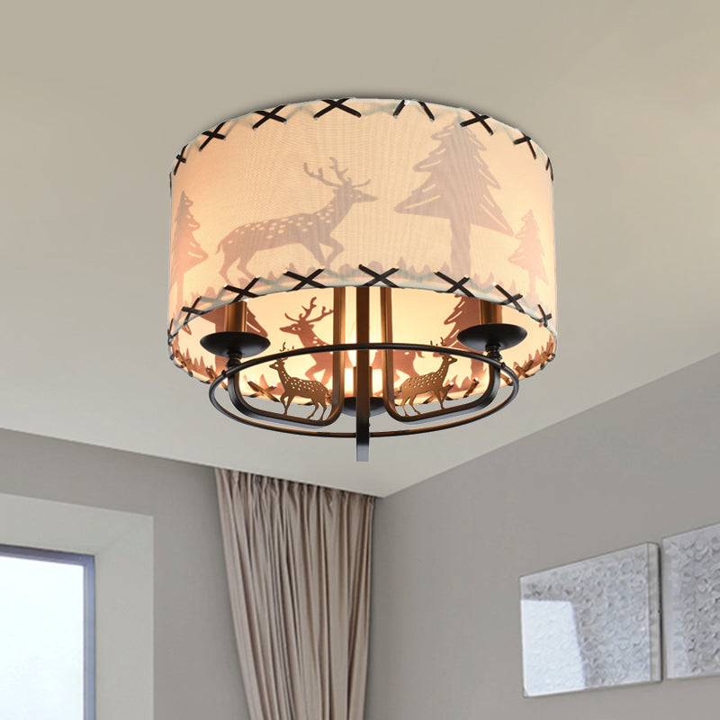 3-Bulb Kids Room Ceiling Lamp Modern Beige Semi Flush Light Fixture with Drum Fabric Shade Beige Clearhalo 'Ceiling Lights' 'Close To Ceiling Lights' 'Close to ceiling' 'Semi-flushmount' Lighting' 897998