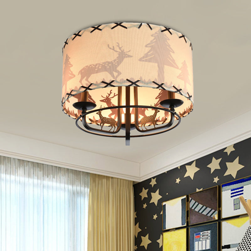 3-Bulb Kids Room Ceiling Lamp Modern Beige Semi Flush Light Fixture with Drum Fabric Shade Clearhalo 'Ceiling Lights' 'Close To Ceiling Lights' 'Close to ceiling' 'Semi-flushmount' Lighting' 897999