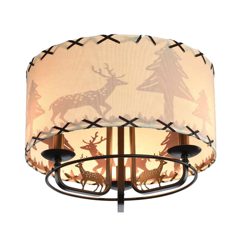 3-Bulb Kids Room Ceiling Lamp Modern Beige Semi Flush Light Fixture with Drum Fabric Shade Clearhalo 'Ceiling Lights' 'Close To Ceiling Lights' 'Close to ceiling' 'Semi-flushmount' Lighting' 898000