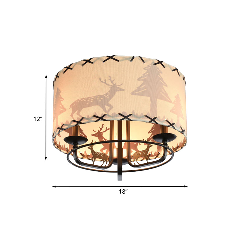 3-Bulb Kids Room Ceiling Lamp Modern Beige Semi Flush Light Fixture with Drum Fabric Shade Clearhalo 'Ceiling Lights' 'Close To Ceiling Lights' 'Close to ceiling' 'Semi-flushmount' Lighting' 898001