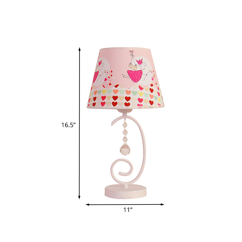 Barrel Bedroom Table Light Fabric 1 Bulb Cartoon Night Lamp in White with Crystal Drop and Sheep/Loving Heart/Elephant Pattern Clearhalo 'Lamps' 'Table Lamps' Lighting' 898009