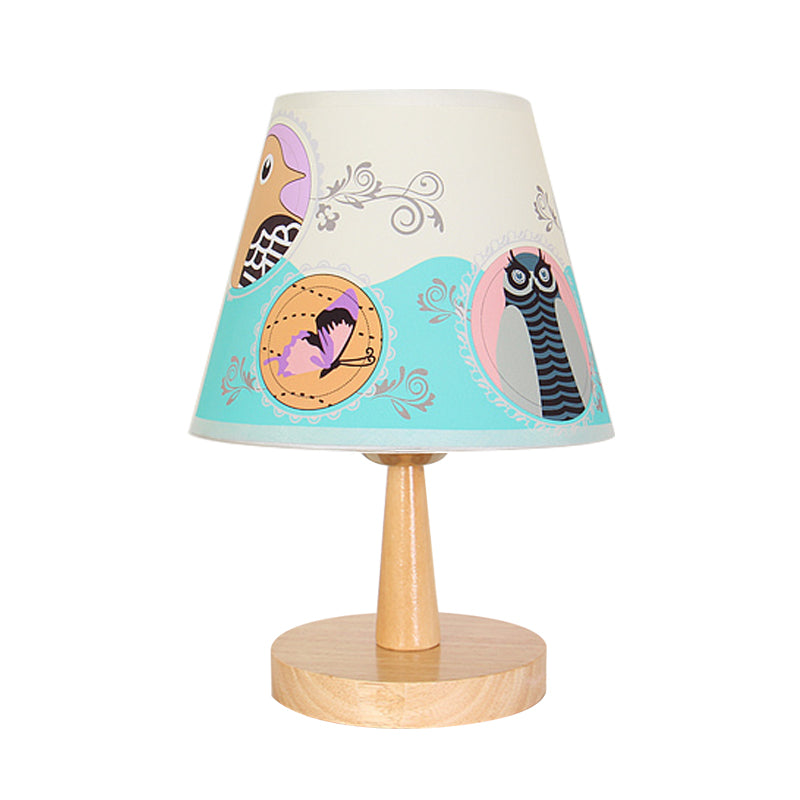 Fabric Conical Table Lamp Cartoon 1 Head Wood Nightstand Light with Airplane/Elephant/Bear Pattern for Bedroom Clearhalo 'Lamps' 'Table Lamps' Lighting' 898046