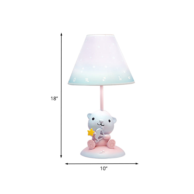Pink Constellation Night Table Light Cartoon 1 Bulb Resin Nightstand Lamp with Cone Fabric Shade Clearhalo 'Lamps' 'Table Lamps' Lighting' 898062