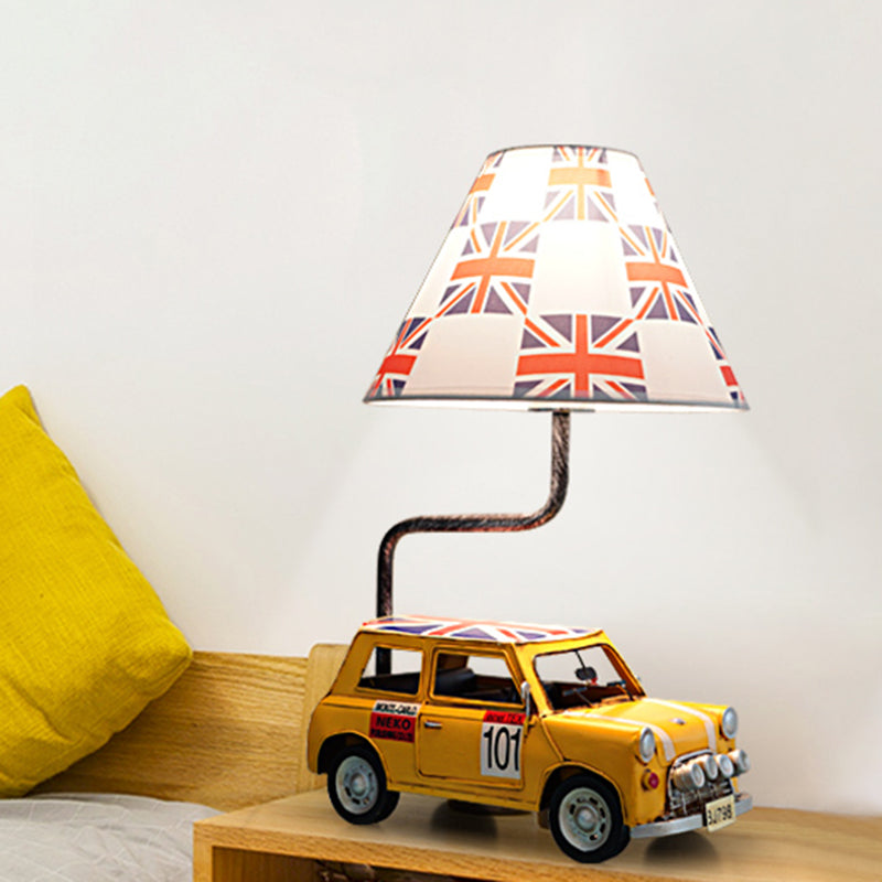 Car Resin Desk Lamp Cartoon 1 Light Yellow Night Table Light with Tapered Fabric Shade Yellow Clearhalo 'Lamps' 'Table Lamps' Lighting' 898067