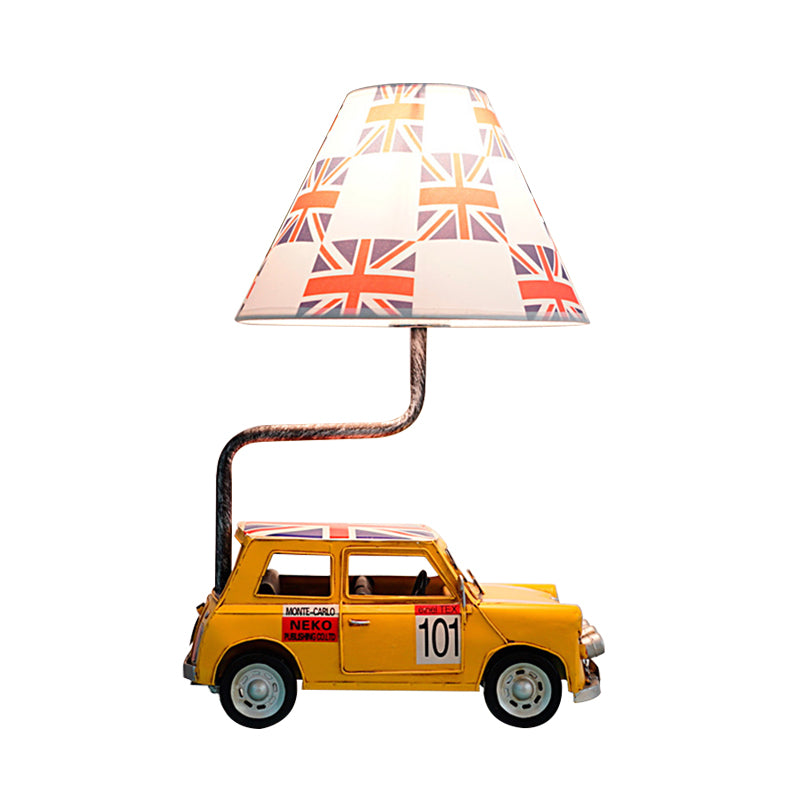 Car Resin Desk Lamp Cartoon 1 Light Yellow Night Table Light with Tapered Fabric Shade Clearhalo 'Lamps' 'Table Lamps' Lighting' 898068