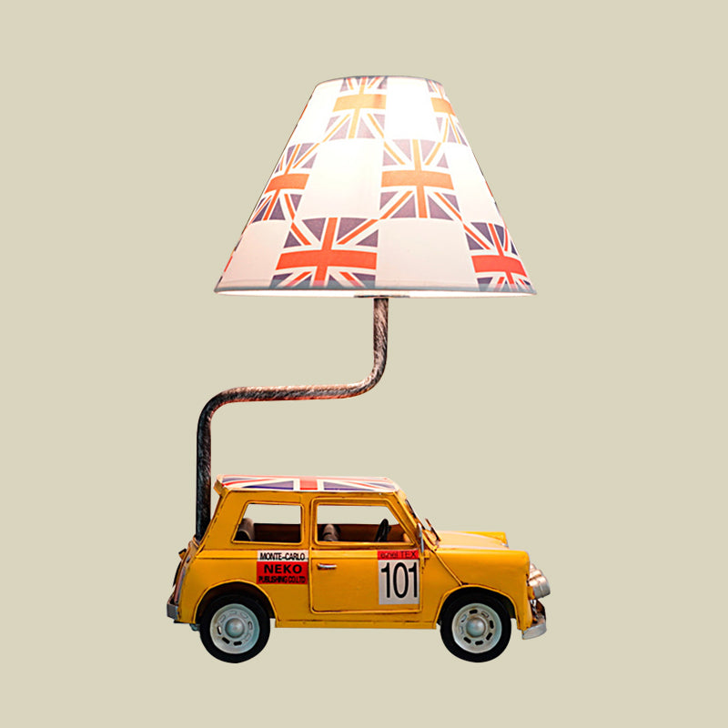 Car Resin Desk Lamp Cartoon 1 Light Yellow Night Table Light with Tapered Fabric Shade Clearhalo 'Lamps' 'Table Lamps' Lighting' 898069