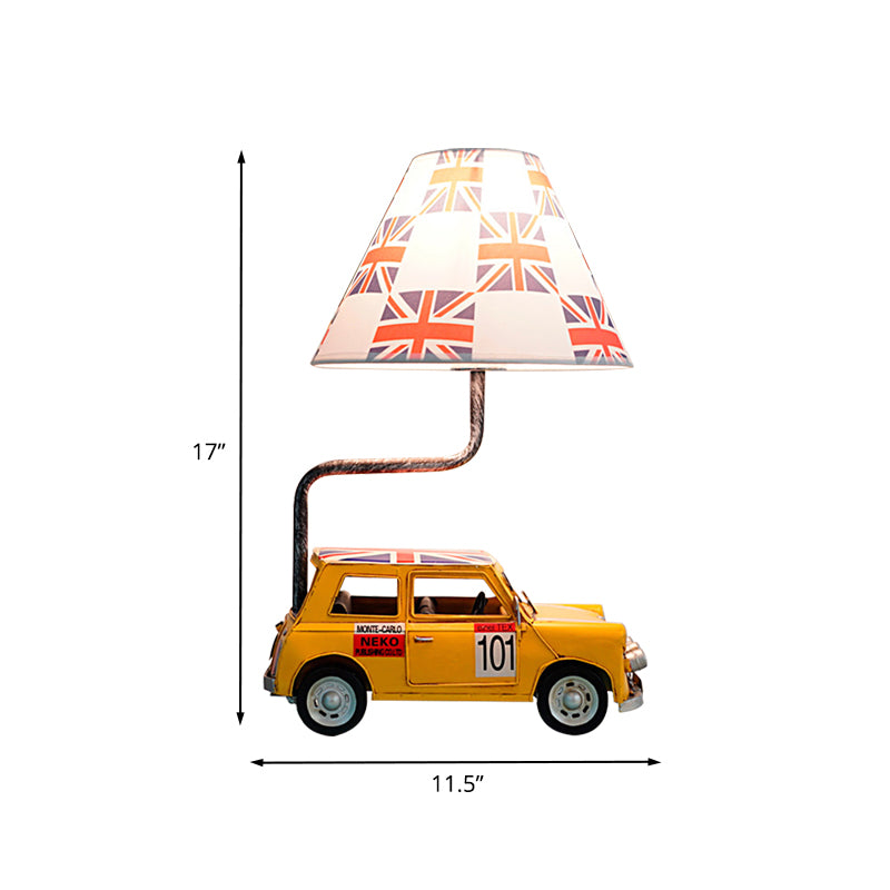 Car Resin Desk Lamp Cartoon 1 Light Yellow Night Table Light with Tapered Fabric Shade Clearhalo 'Lamps' 'Table Lamps' Lighting' 898070