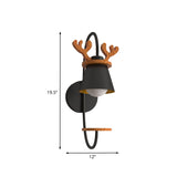 Cone Iron Wall Light Fixture Nordic 1-Bulb Black Wall Mounted Lamp with Wood Antler Design Clearhalo 'Wall Lamps & Sconces' 'Wall Lights' Lighting' 898098