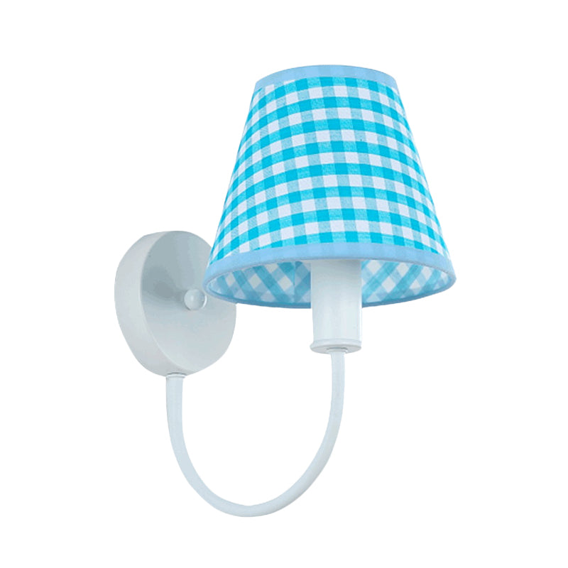 Blue Tapered Wall Sconce Modern 1-Light Fabric Wall Mounted Lighting with Gooseneck Arm Clearhalo 'Wall Lamps & Sconces' 'Wall Lights' Lighting' 898101