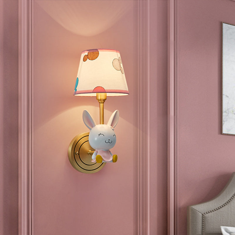 Rabbit Resin Wall Mount Light Cartoon 1 Bulb Gold Wall Lighting Fixture with Barrel Fabric Shade Clearhalo 'Wall Lamps & Sconces' 'Wall Lights' Lighting' 898108