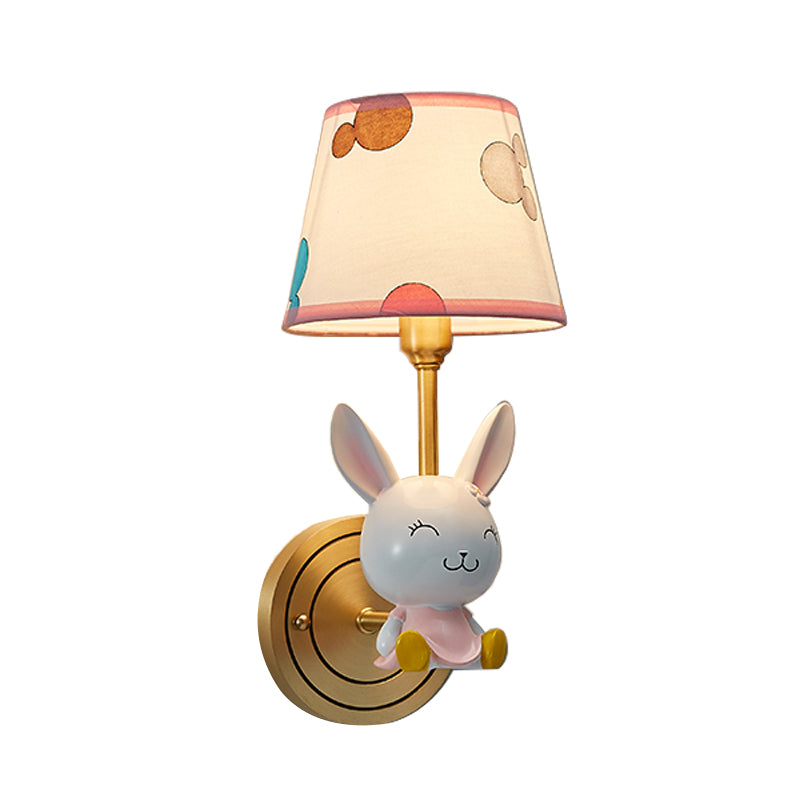 Rabbit Resin Wall Mount Light Cartoon 1 Bulb Gold Wall Lighting Fixture with Barrel Fabric Shade Clearhalo 'Wall Lamps & Sconces' 'Wall Lights' Lighting' 898109