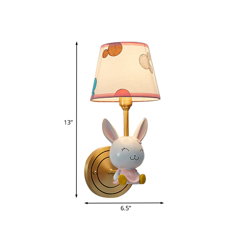 Rabbit Resin Wall Mount Light Cartoon 1 Bulb Gold Wall Lighting Fixture with Barrel Fabric Shade Clearhalo 'Wall Lamps & Sconces' 'Wall Lights' Lighting' 898110