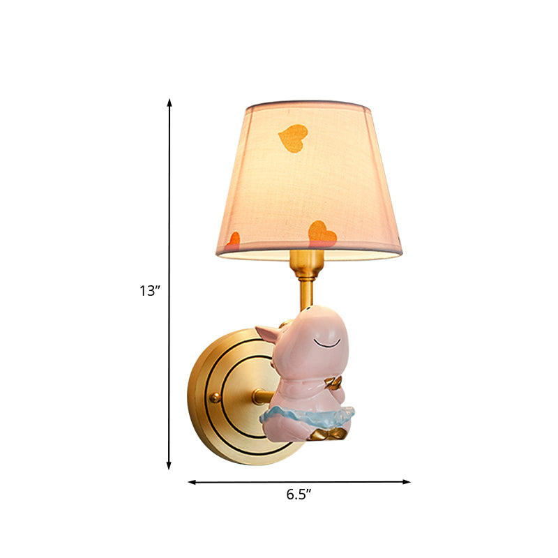 Resin Horse Sconce Light Cartoon 1-Head Gold Wall Lighting Fixture with Bucket Fabric Shade Clearhalo 'Wall Lamps & Sconces' 'Wall Lights' Lighting' 898114