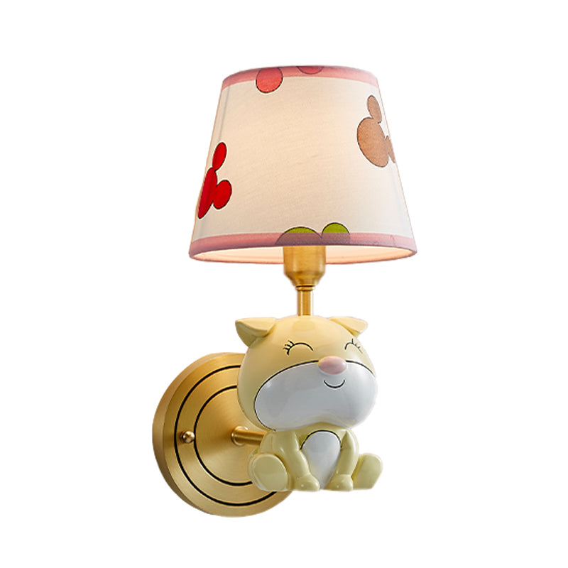 Gold Dog Wall Light Sconce Cartoon 1-Bulb Resin Wall Lamp Fixture with Tapered Fabric Shade Clearhalo 'Wall Lamps & Sconces' 'Wall Lights' Lighting' 898117