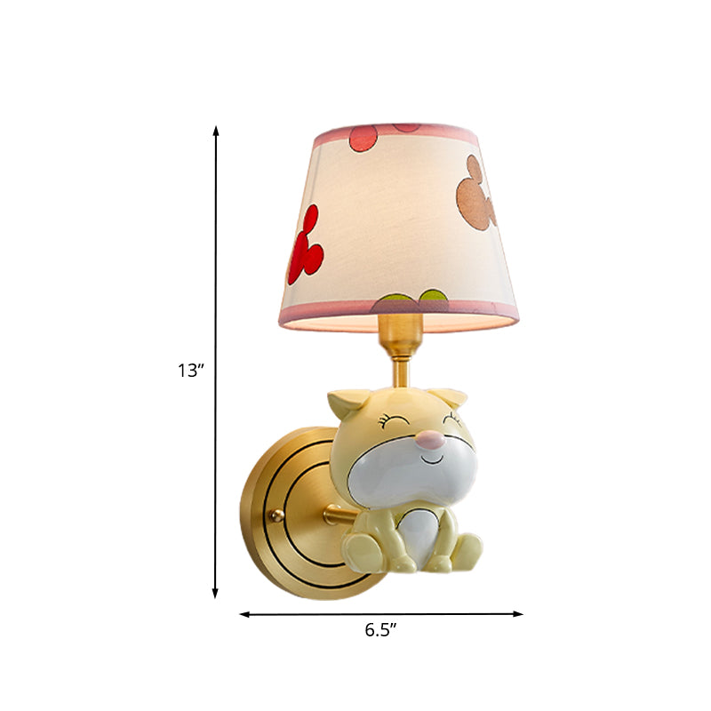 Gold Dog Wall Light Sconce Cartoon 1-Bulb Resin Wall Lamp Fixture with Tapered Fabric Shade Clearhalo 'Wall Lamps & Sconces' 'Wall Lights' Lighting' 898118