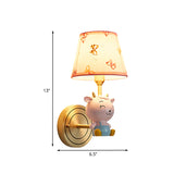 Gold Bucket Wall Sconce Light Cartoon 1 Head Fabric Wall Lamp with Resin Sheep Decoration Clearhalo 'Wall Lamps & Sconces' 'Wall Lights' Lighting' 898122