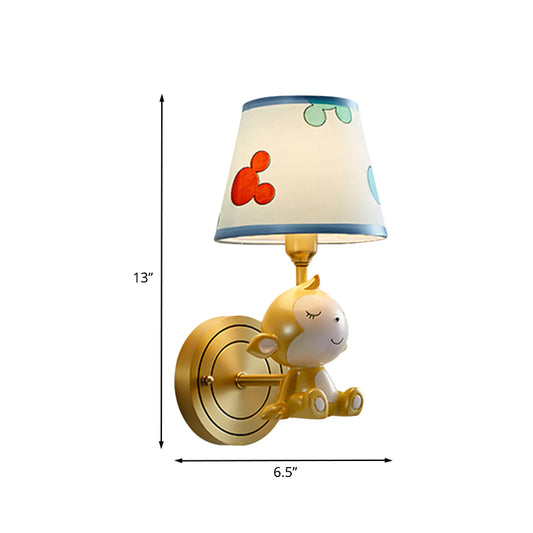 Creative Monkey Resin Wall Lighting 1 Light Wall Sconce Light Fixture in Gold with Fabric Shade Clearhalo 'Wall Lamps & Sconces' 'Wall Lights' Lighting' 898126