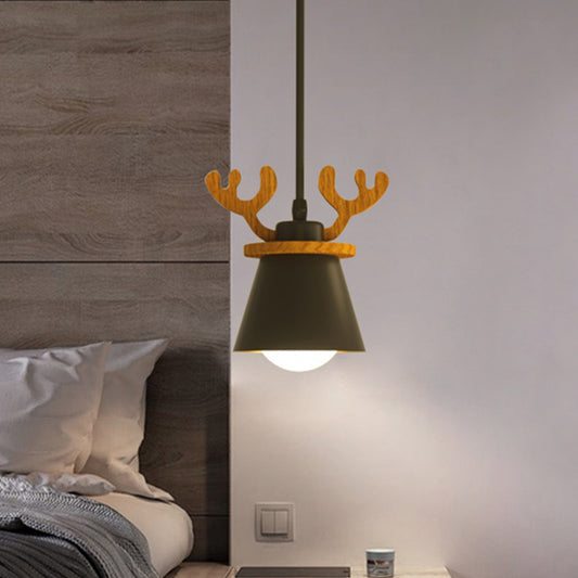 Antler Ceiling Pendant Macaroon Iron 1 Bulb Black Suspended Lighting Fixture with/without Shade Clearhalo 'Ceiling Lights' 'Pendant Lights' 'Pendants' Lighting' 898140